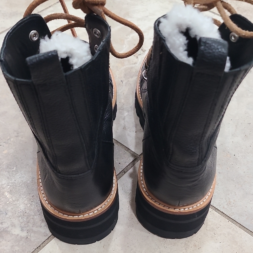 Marc Fisher Black and Tan Lace Up Boots - Picture 5 of 8